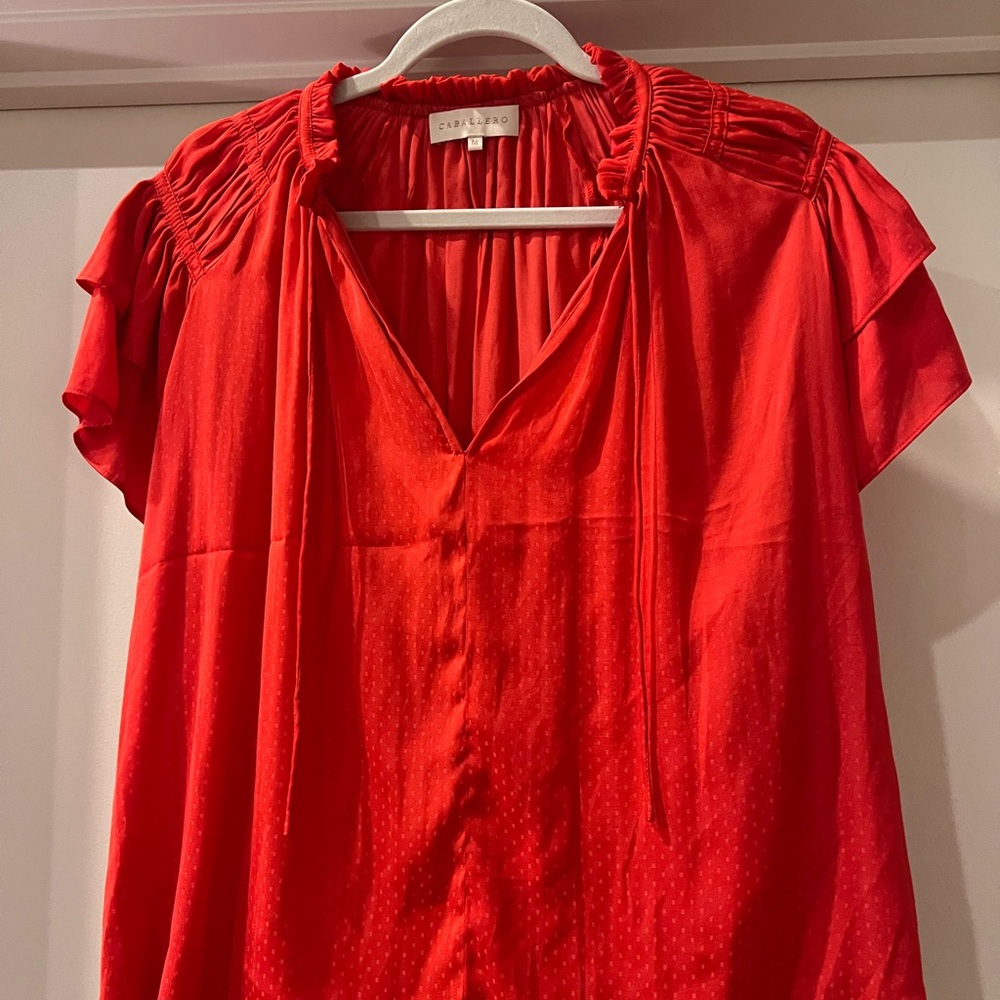 Caballero Vibrant Red Blouse with Gathered Shoulders